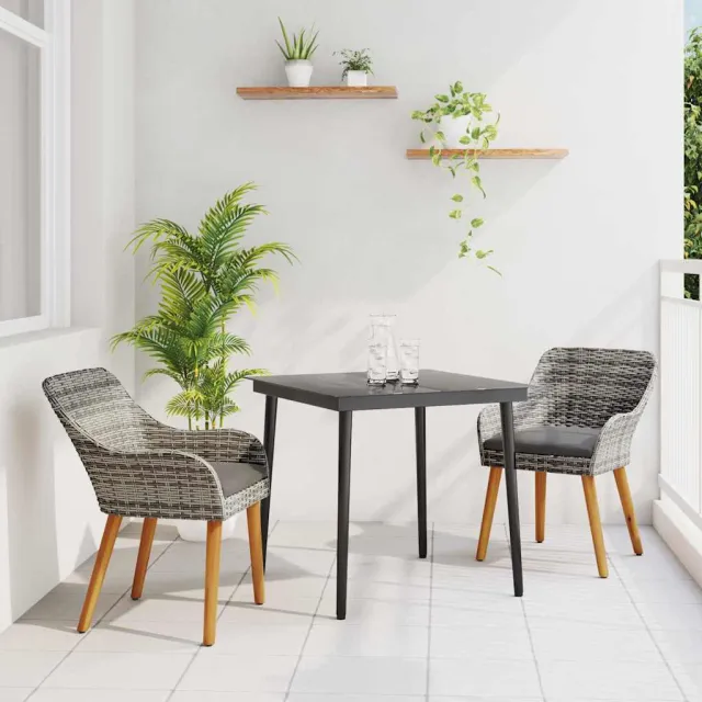 vidaXL Tuin eettafelset 3 st Grijs poly rattan, foto 2