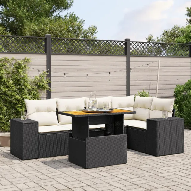 vidaXL 6-delige Loungeset met kussens poly rattan zwart, foto 2