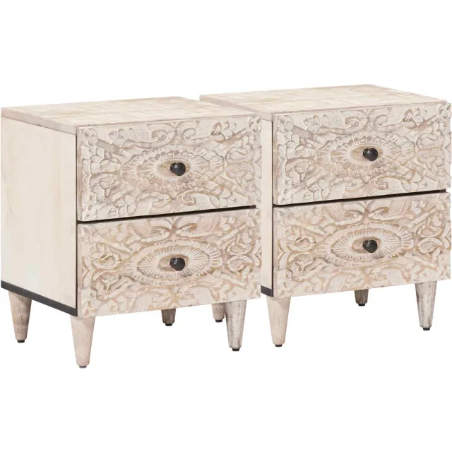 vidaXL Nachtkastje 2 st Wit 40 x 33,5 x 46 cm Massief Mango Hout