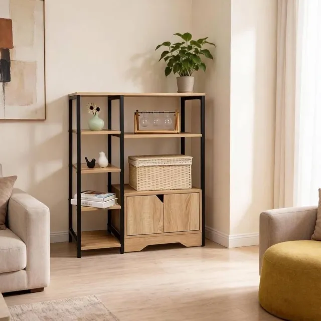 REDOM Boekenkast - 2-in-1 ontwerp met open vakken en gesloten opbergruimte - E1 MDF - Licht eiken - 80 x 35 x 97 cm