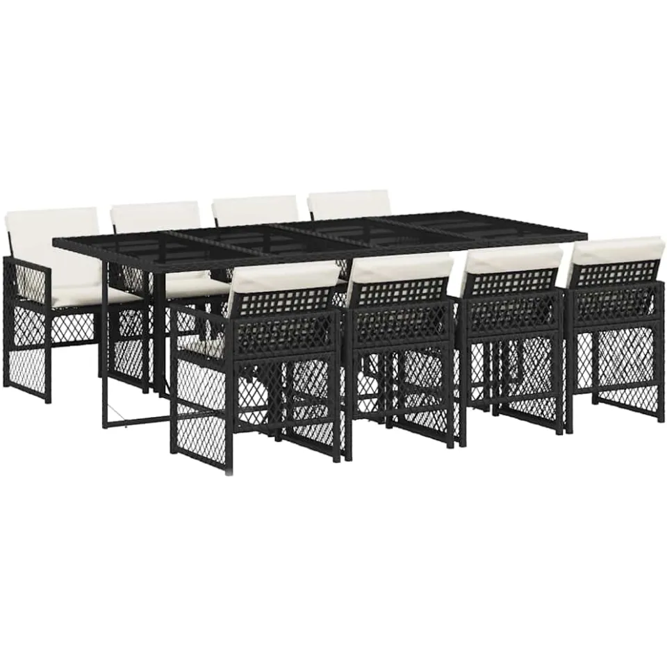 vidaXL 9-delige Tuinset poly rattan zwart