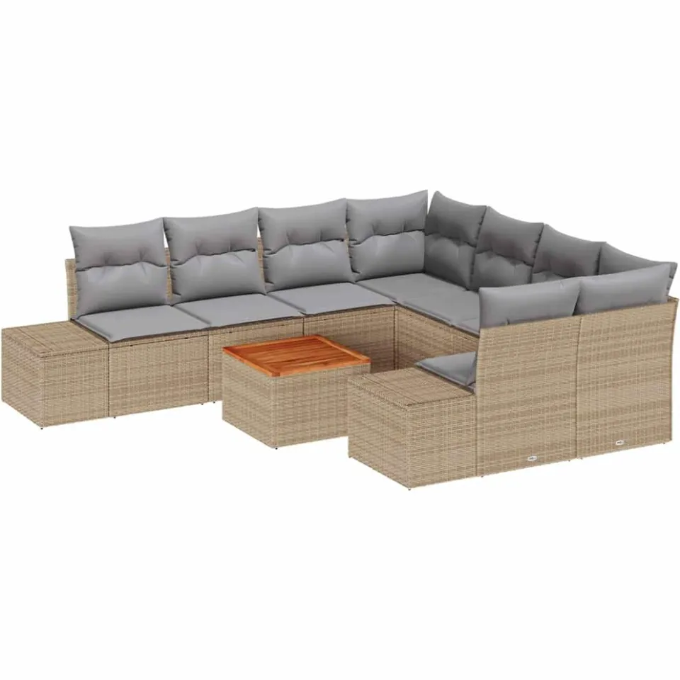 vidaXL Tuinbankenset 9 st Beige en Licht Grijs poly rattan