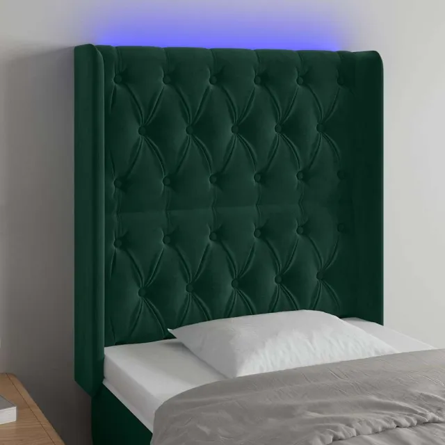 vidaXL Hoofdbord LED 83x16x118/128 cm fluweel donkergroen groen
