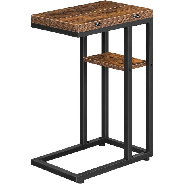 Cosensi C-vormige bijzettafel inklapbaar met plank voor woonkamer slaapkamer vintage bruin Any