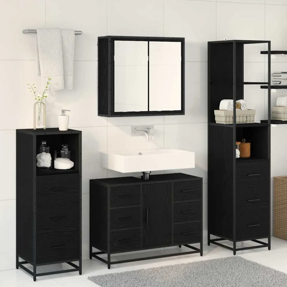 vidaXL Badkamermeubelset 3 st Zwart Eiken 80 x 33 x 60 cm Bewerkt hout, foto 3
