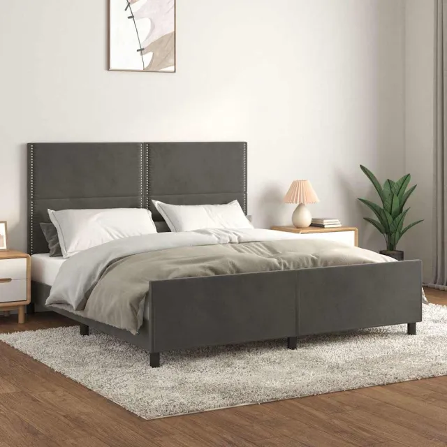 vidaXL Bedframe met hoofdeinde fluweel donkergrijs 180x200 cm grijs