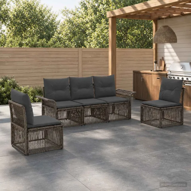 vidaXL Tuinbankenset 5 st 5-zits Grijs poly rattan, foto 2