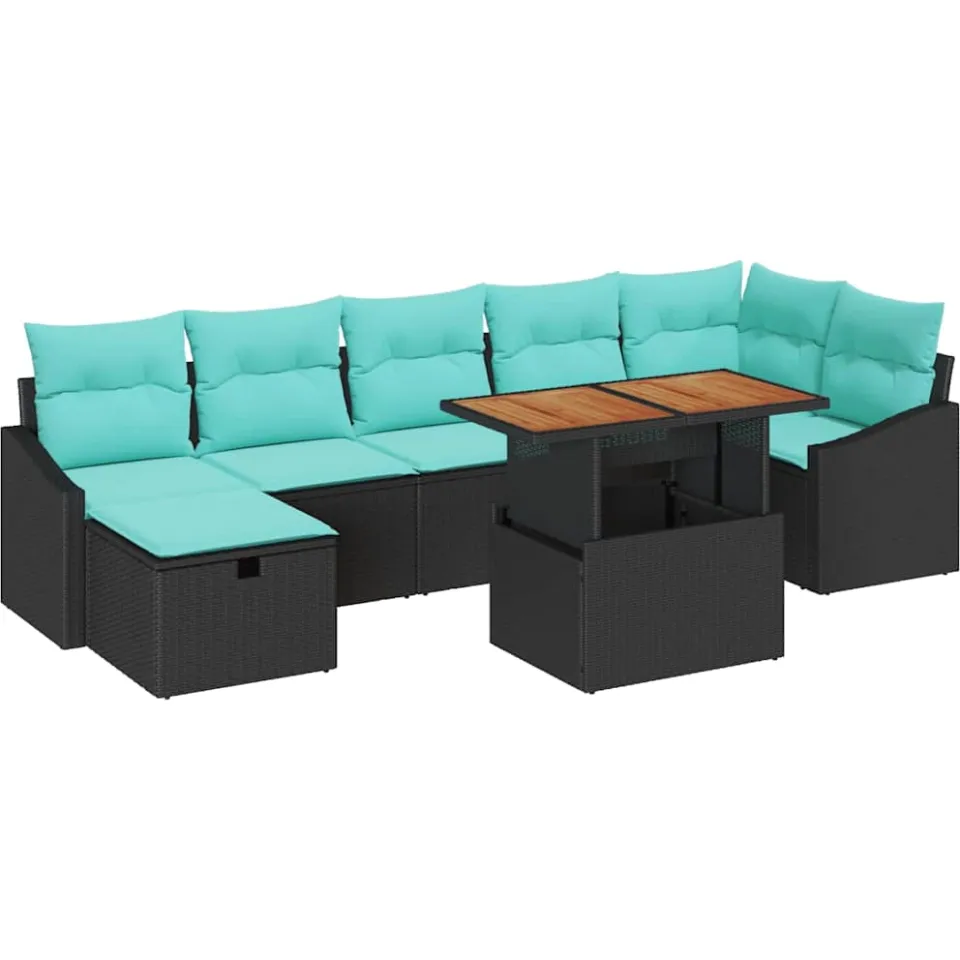 vidaXL Tuinbankenset 8 st Zwart poly rattan