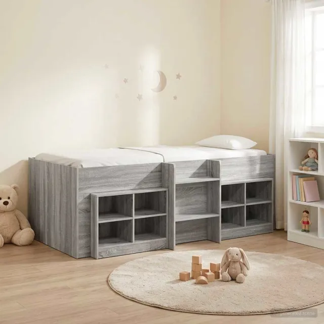 vidaXL Loft Bed Frame met Kast 3 st Grijs Sonoma Bewerkt hout