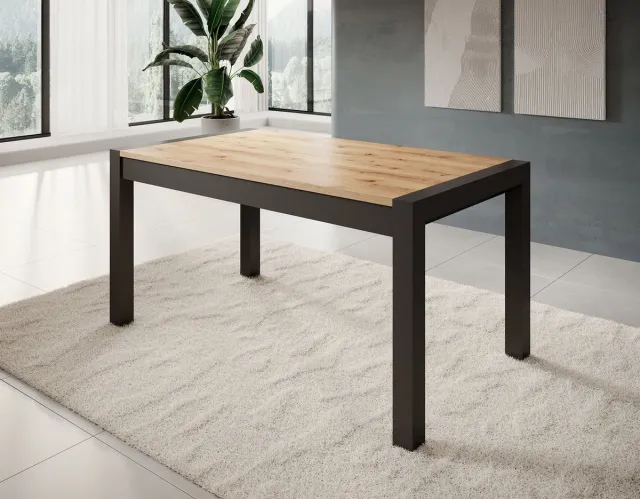 MEUBELLA Eetkamertafel Acapulco - Eiken Zwart 240 cm - Uitschuifbaar Bruin|Zwart