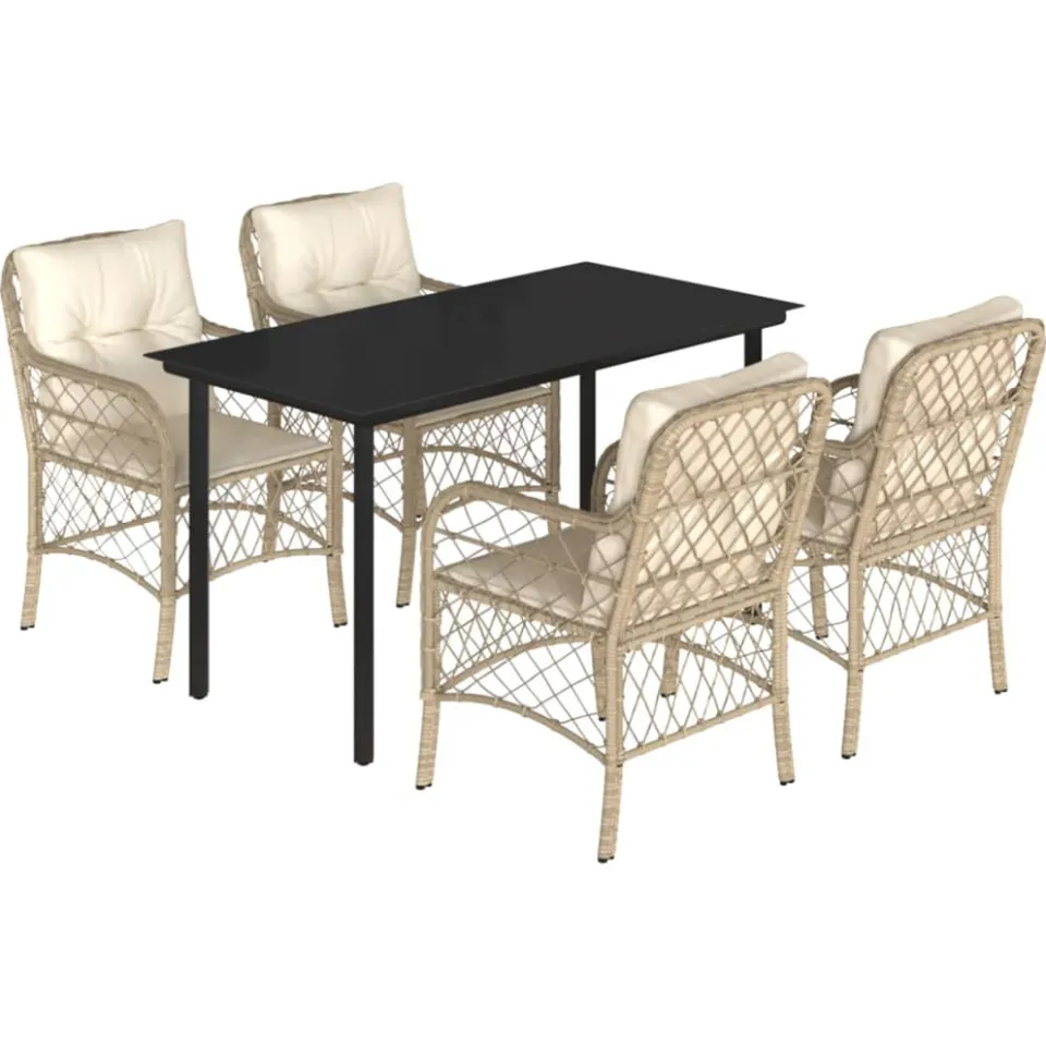 vidaXL 5-delige Tuinset met kussens poly rattan beige, foto 3