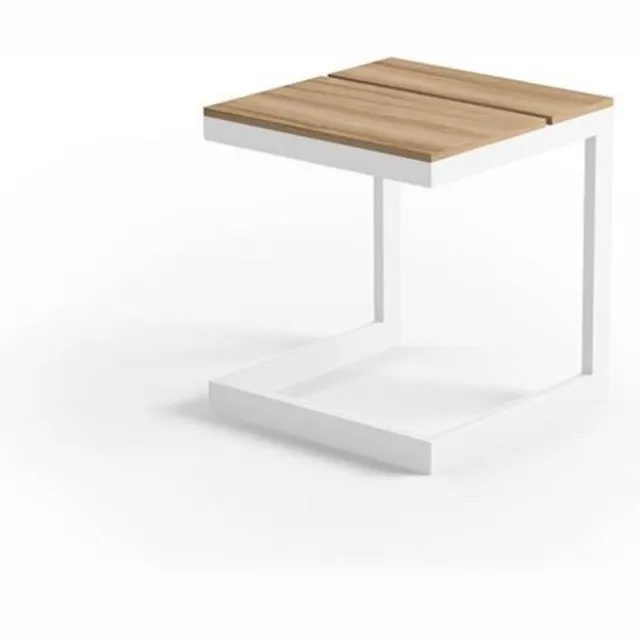 Zumm Grenada Teak - Ligbedtafel - 40 × 40 × 55 cm - Wit aluminium en teak