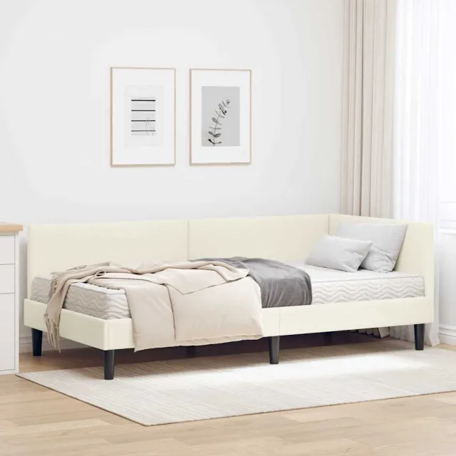 vidaXL Hoekbedframe met Matras 2 st Crème 100 x 200 cm Fluweel