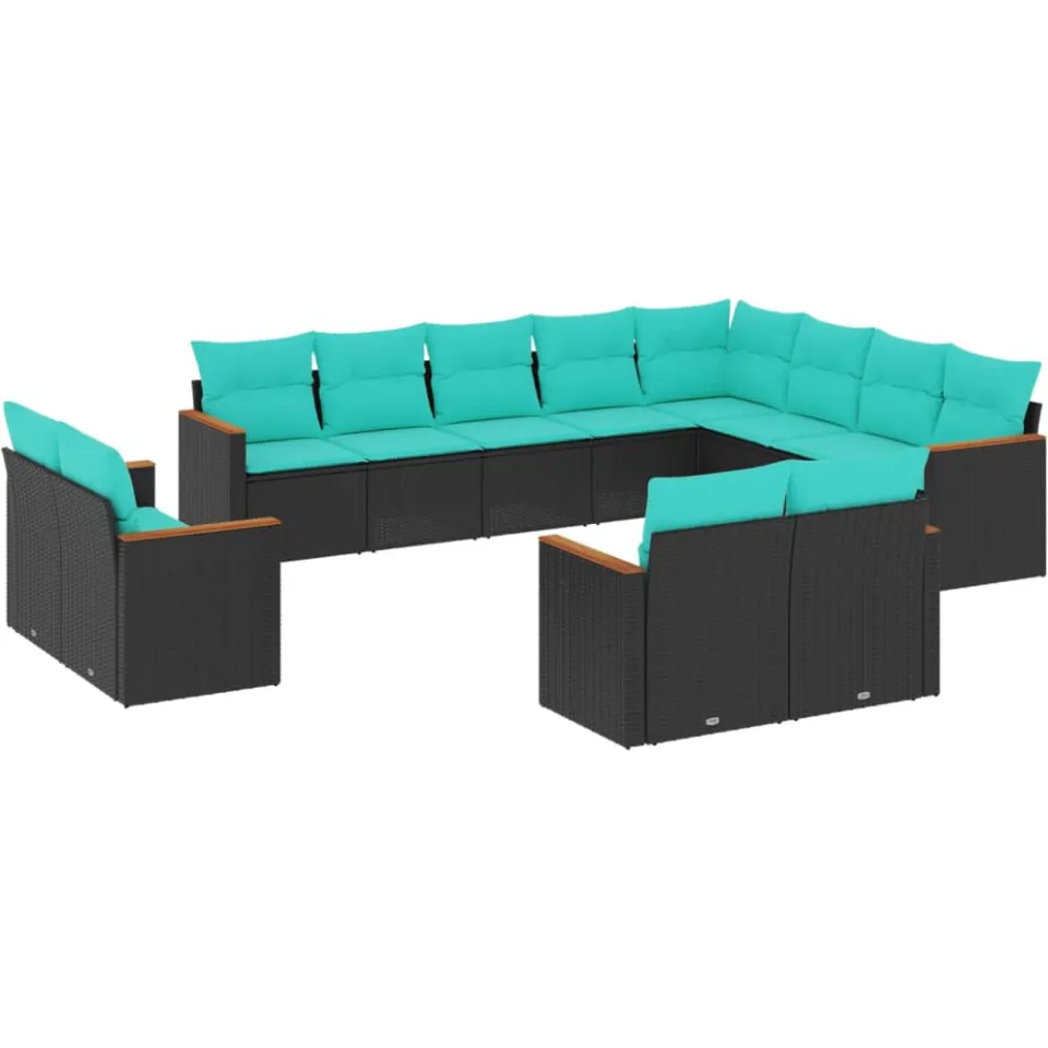 vidaXL 12-delige tuinbankset met kussens van zwart polyrotan, foto 3