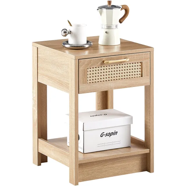 Wishdor Nachtkastje Met Lade - Rotanfront - Modern - Voor Slaapkamer En Woonkamer - MDF - Naturel Natuurlijk