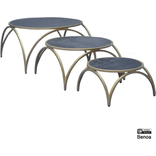 Benoa Salontafel Ivana rond set van 3 messing & mangohout Zwart / Koper
