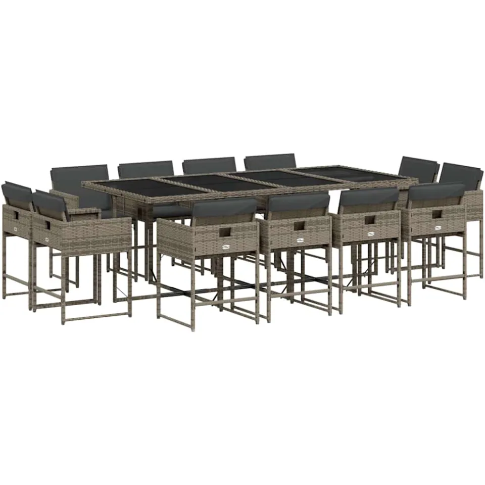 vidaXL 13-delige Tuinset met kussens poly rattan grijs, foto 3
