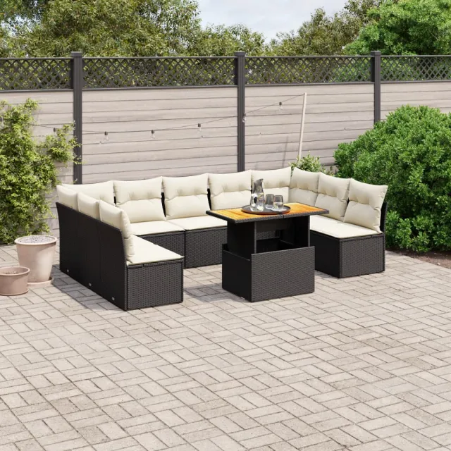 vidaXL 10-delige Loungeset met kussens poly rattan zwart, foto 2