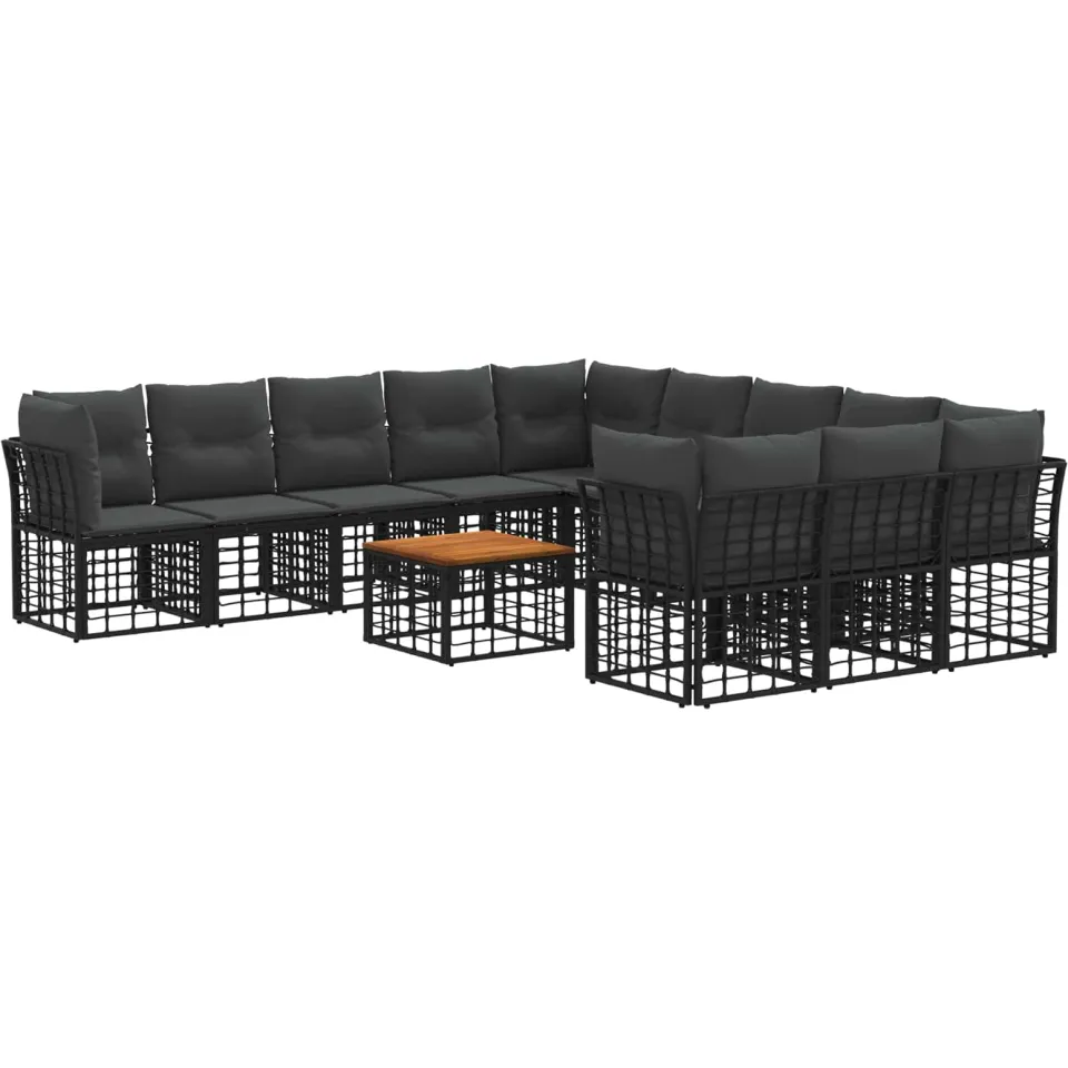 vidaXL Buiten bankenset 12 st 11-zits Zwart en Donkergrijs Polyester