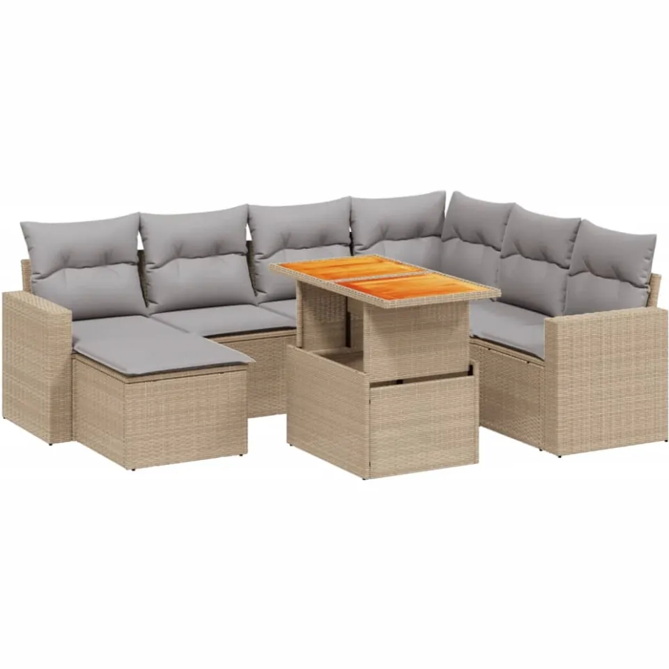 vidaXL 8-delige Loungeset met kussens poly rattan beige