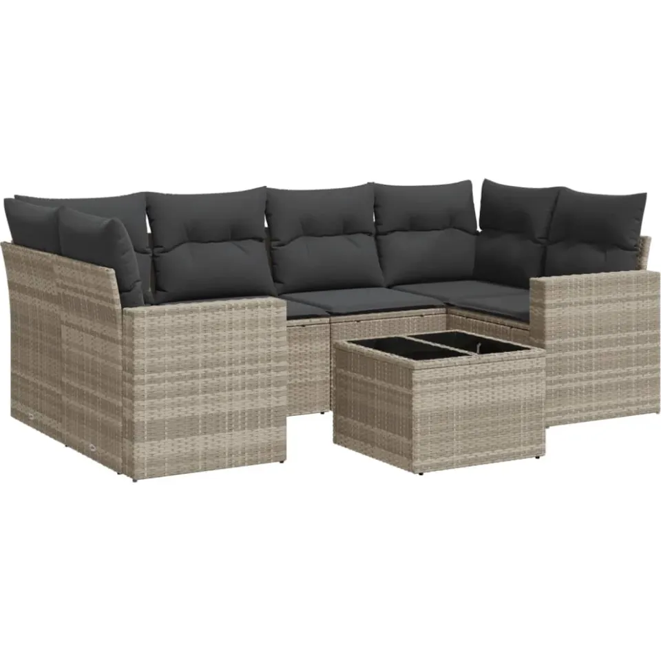 vidaXL 7-delige Loungeset met kussens poly rattan lichtgrijs grijs, foto 4