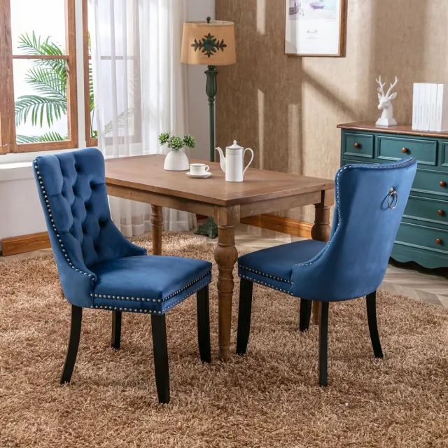 MODENUIT Eetkamerstoel 65 x 50 x 95 cm - Set van 2 met Armleuningen - Eetkamer - Hout en Fluweel - Blauw