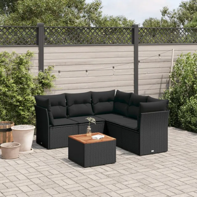 vidaXL 6-delige Loungeset met kussens poly rattan zwart, foto 2