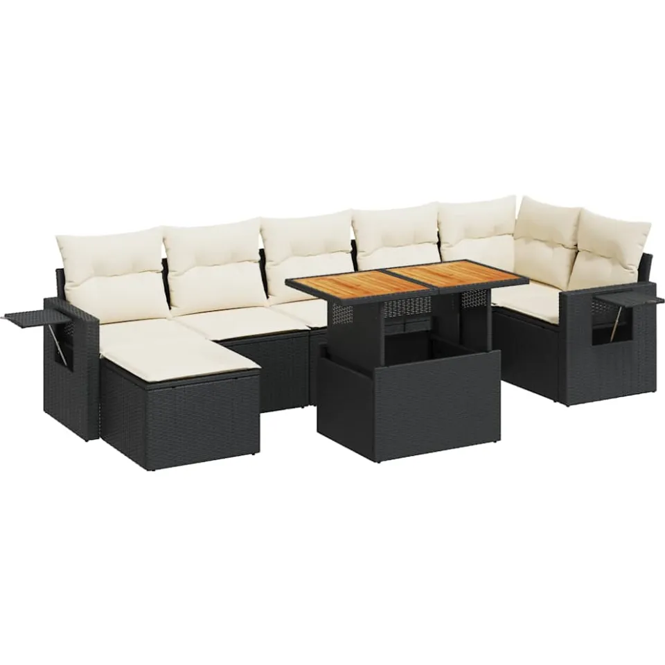 vidaXL 8-delige Loungeset met kussens poly rattan zwart, foto 3