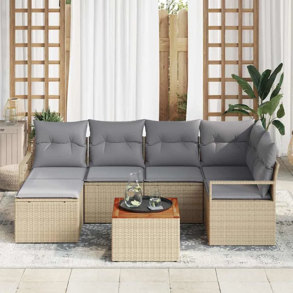 vidaXL Tuinbankenset 7 st Beige poly rattan, foto 3