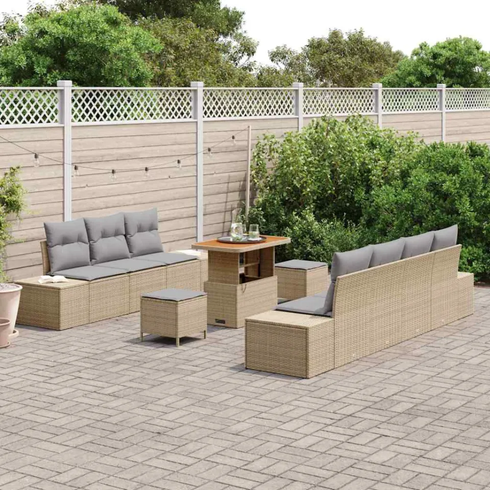 vidaXL Tuinbankenset 10 st Beige poly rattan, foto 3