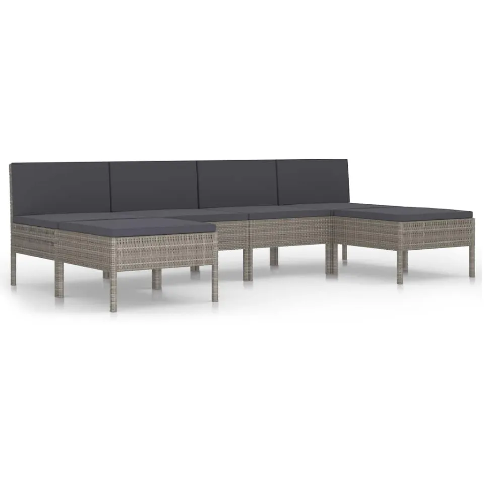 vidaXL 6-delige Loungeset met kussens poly rattan grijs, foto 3