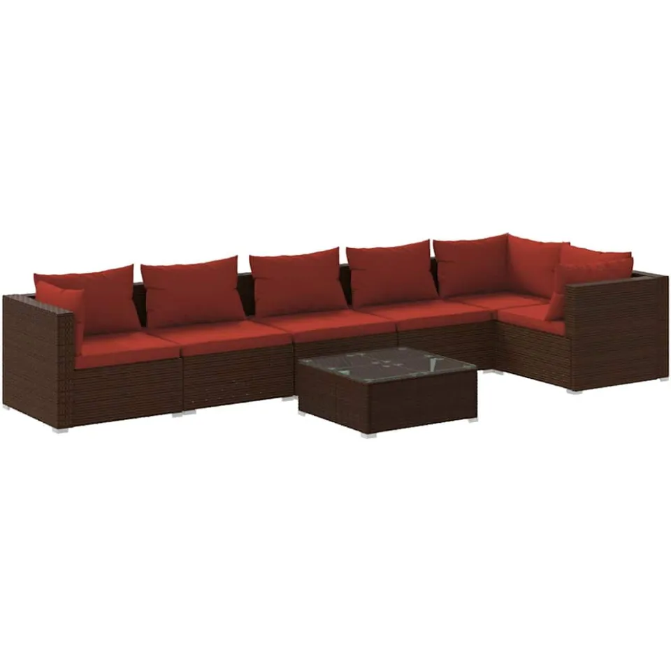 vidaXL 7-delige Loungeset met kussens poly rattan bruin