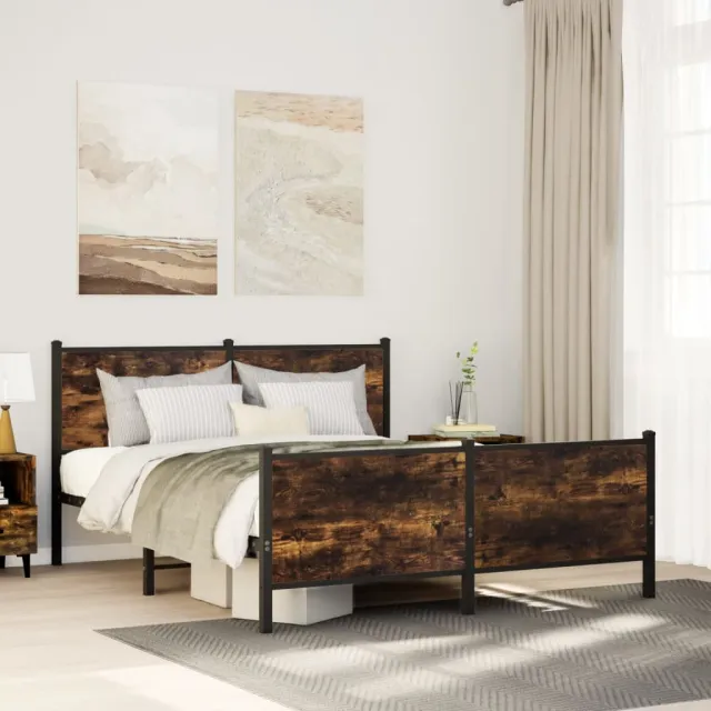 vidaXL Bedframe zonder matras metaal gerookt eikenkleurig 140x200 cm