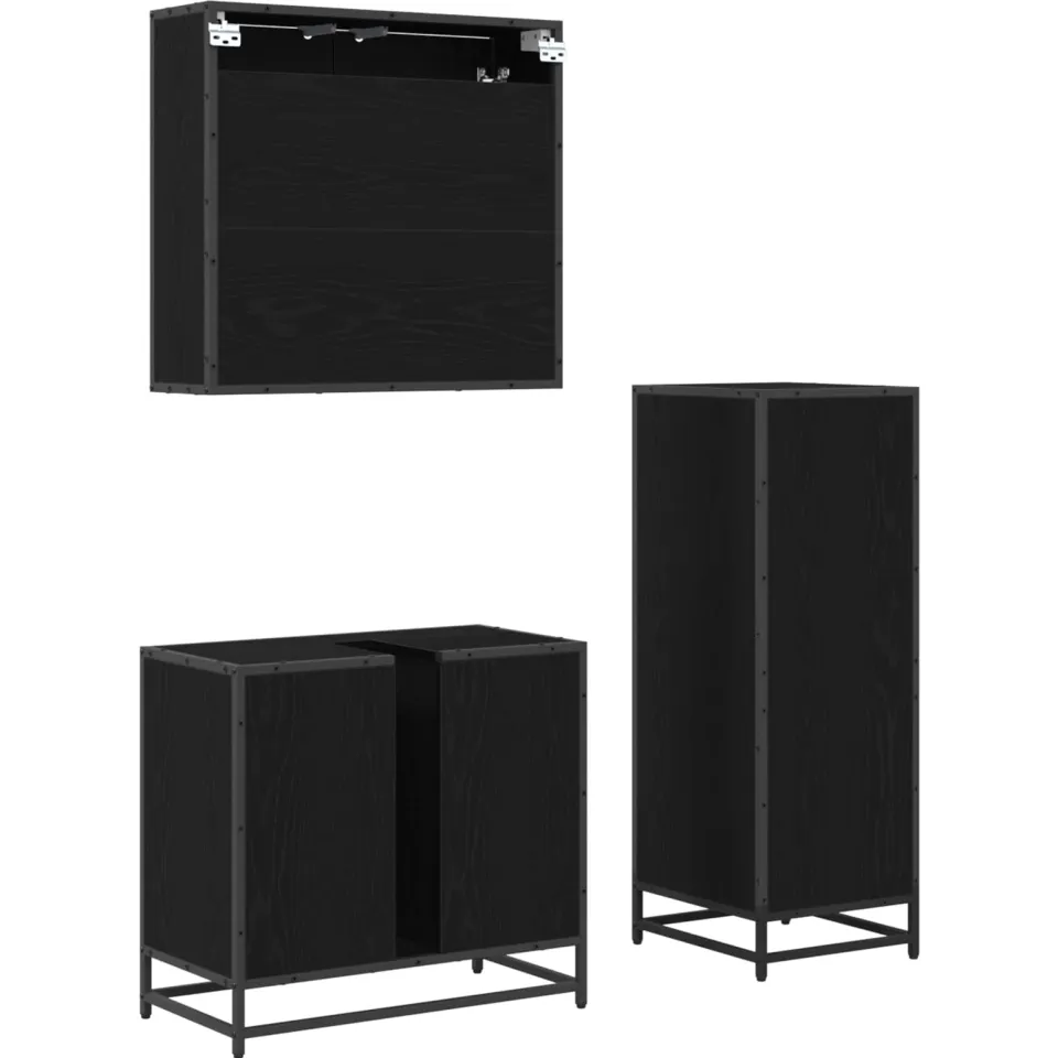 vidaXL Badkamermeubelset 3 st Zwart Eiken 65 x 33 x 60 cm Bewerkt hout, foto 3