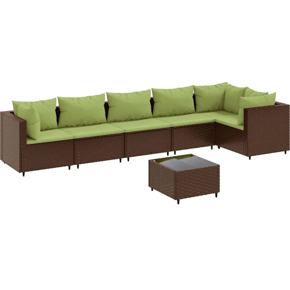 vidaXL 7-delige Loungeset met kussens poly rattan bruin