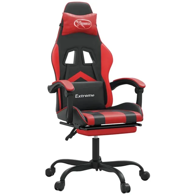 vidaXL Gamestoel - draaibaar - met - voetensteun - kunstleer - zwart - en - rood zwart en rood
