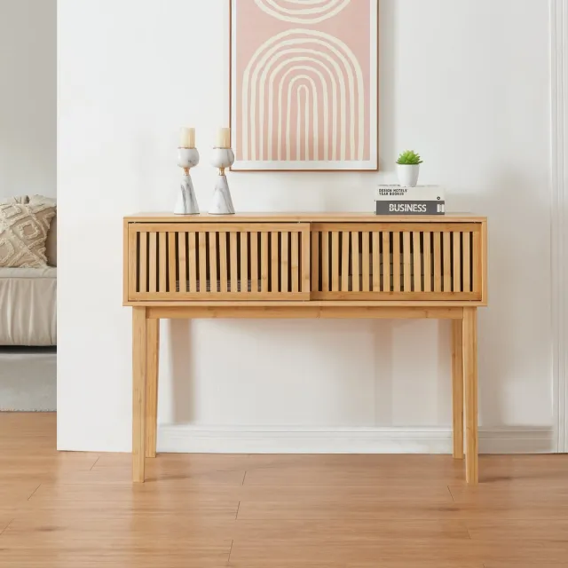 en.casa Consoletafel Ypäjä bamboe 110x39x80,5 cm naturel [en.casa]