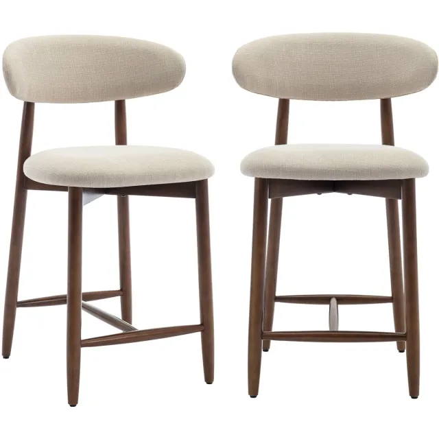 COLAMY Barkrukken set van 2 - keukenbarstoelen met rugleuning - Barstoel houten poten - beige