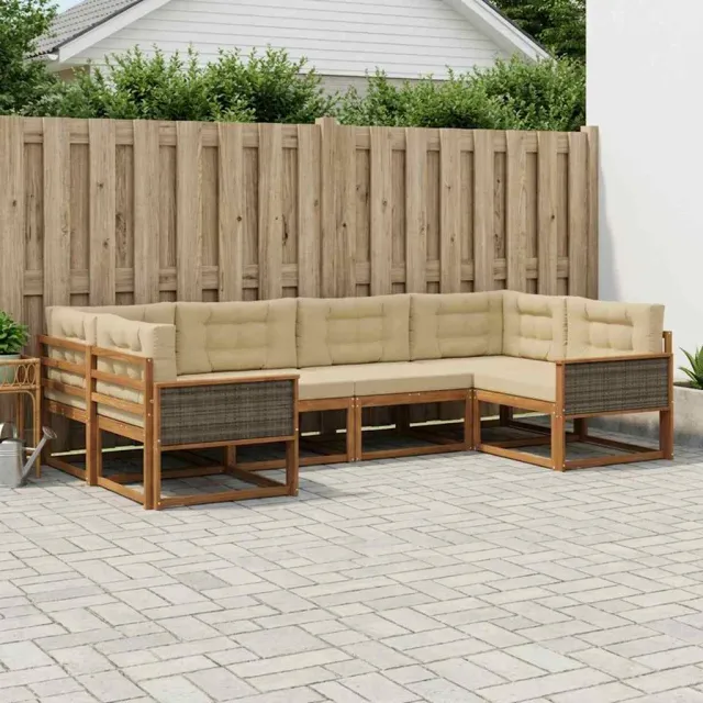 vidaXL Buiten bankenset 6 st 6-zits Natuurlijk en Beige