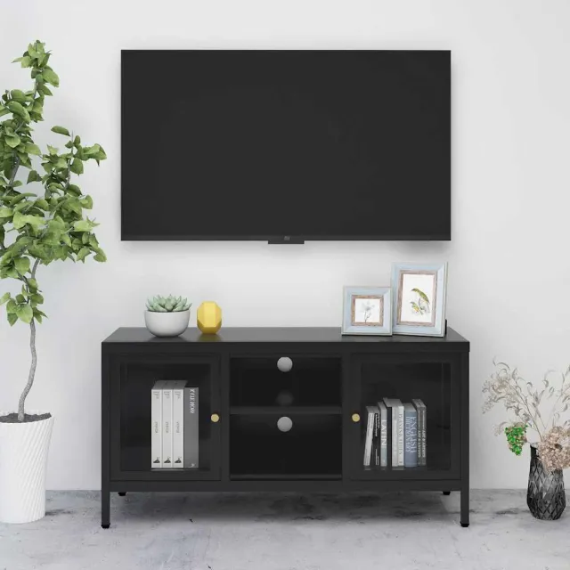 vidaXL Tv-meubel 105x35x52 cm staal en glas zwart, foto 2