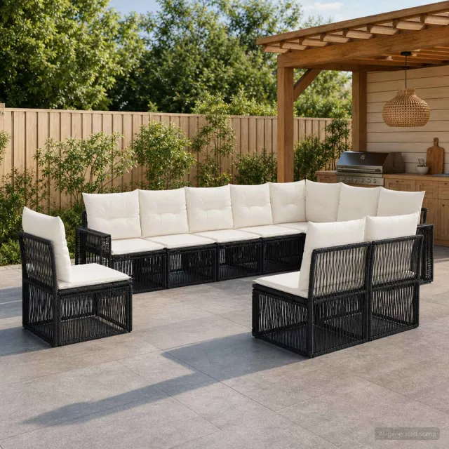 vidaXL Tuinbankenset 10 st 10-zits Zwart en Cream Wit poly rattan, foto 2
