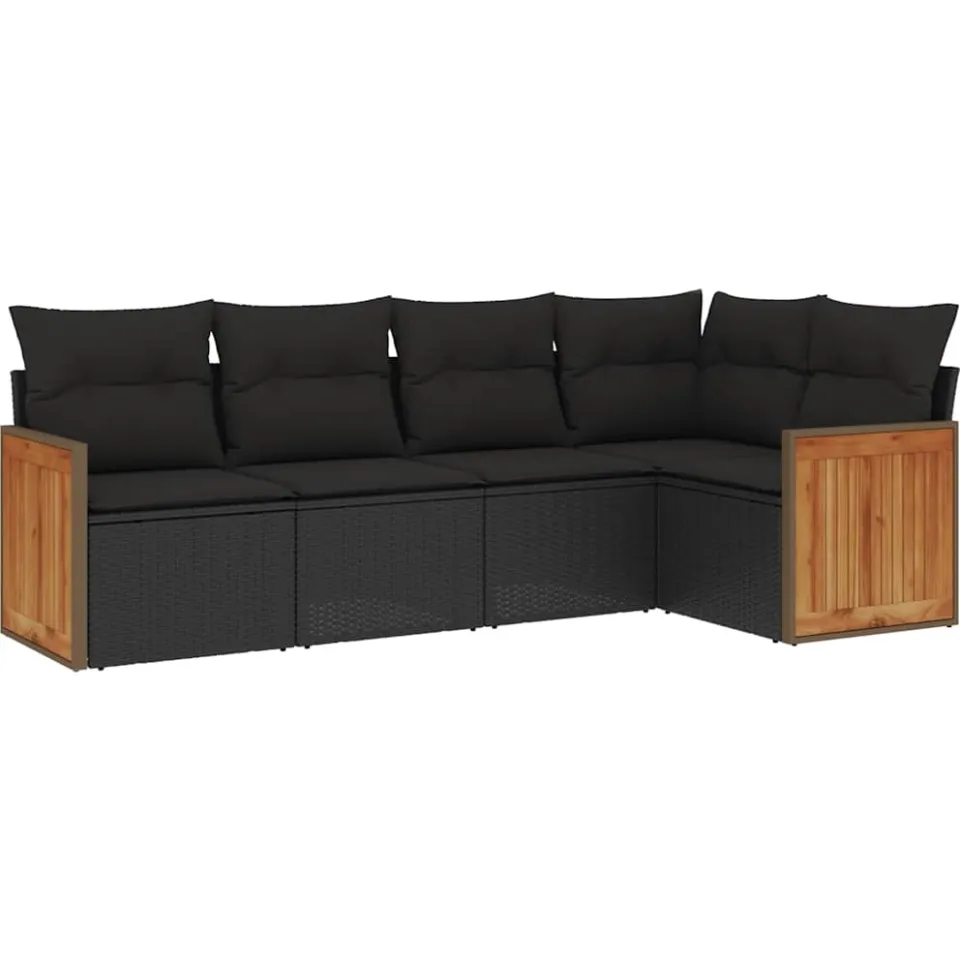 vidaXL 5-delige Loungeset met kussens poly rattan zwart, foto 3
