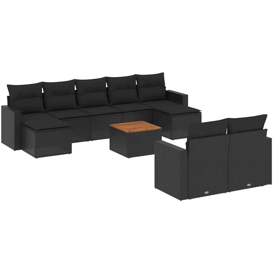 vidaXL 10-delige Loungeset met kussens poly rattan zwart, foto 3