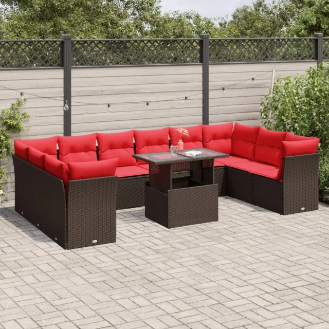 vidaXL 11-delige tuinbankset met kussens, bruin polyrotan, foto 2