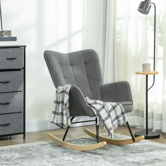 MODENUIT Schommelstoel 71 x 98 x 101 cm - Met Armleuningen - Voor Woonkamer en Slaapkamer - Hout - Donkergrijs