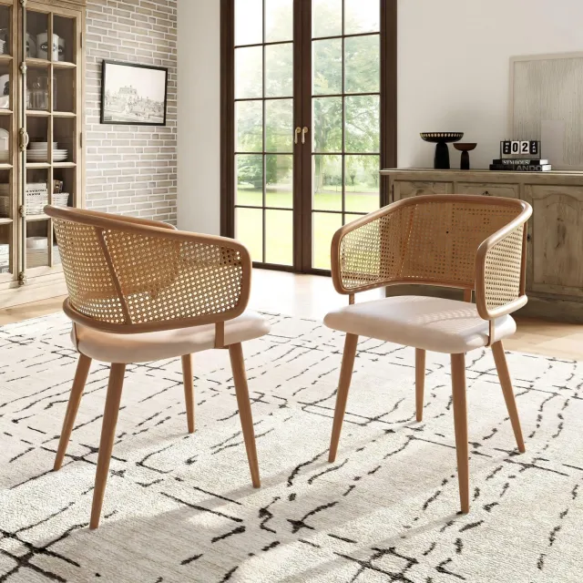CHICFURN Eetkamerstoel - PU-leren zitting - Met armleuningen - Beige bruin