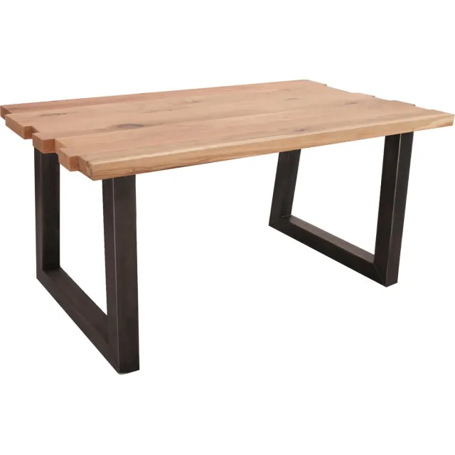 Feel Furniture 200x100 Eettafel - Massief Boomstamblad Eiken - Constructed oak - 5 cm dik - U Frame Zwart,Bruin