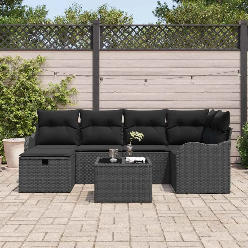 vidaXL Tuin Sofa Set 7 st Poly riet bruin, foto 2