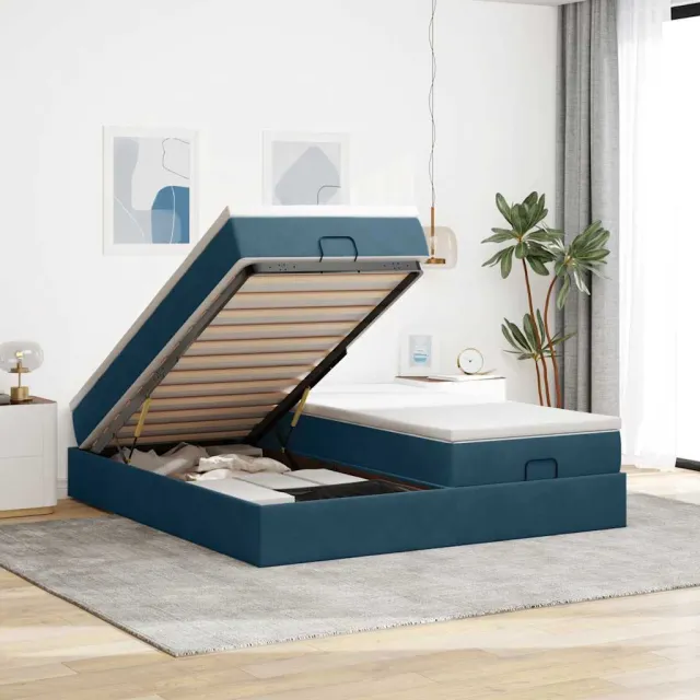 vidaXL Ottoman bed met matrassen 180x200cm fluweel donkerblauw blauw
