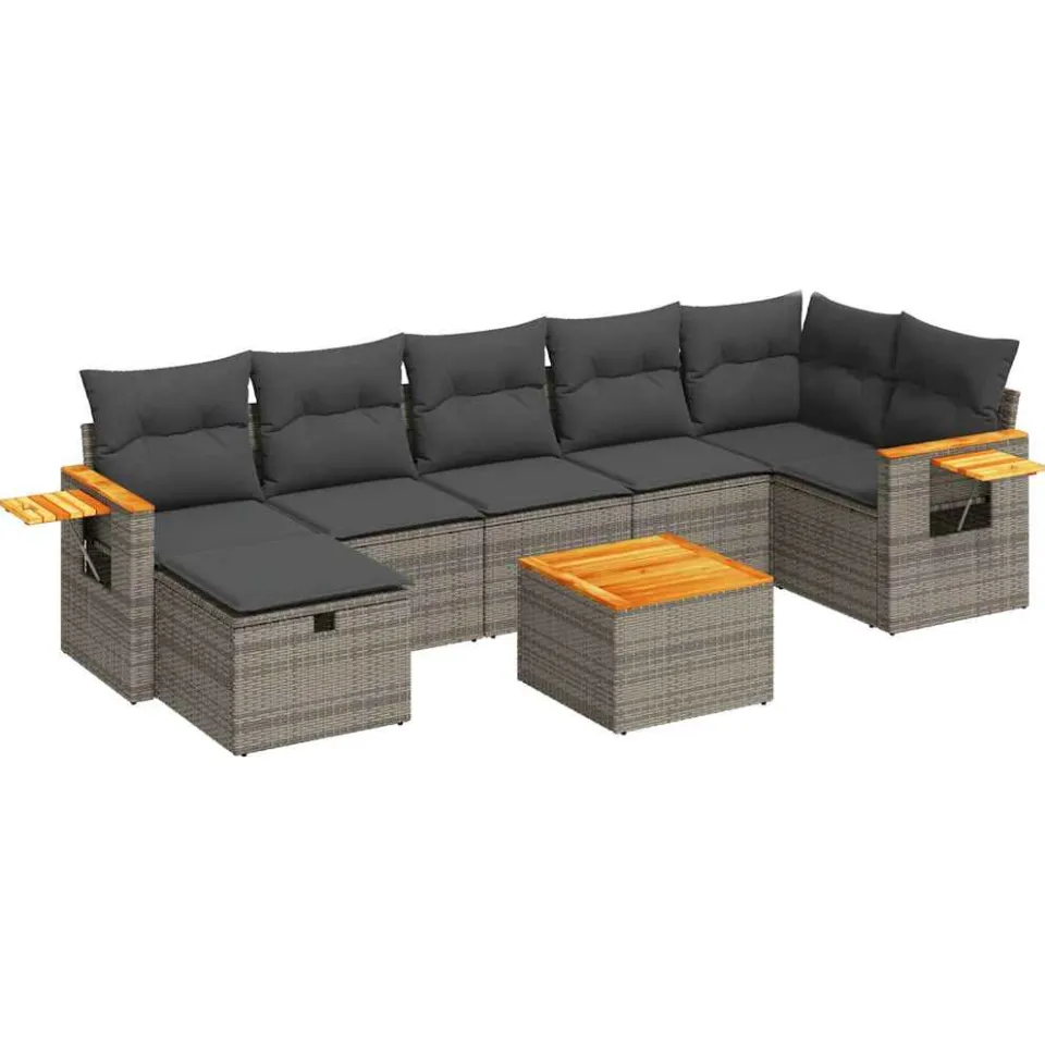 vidaXL 8-delige Loungeset met kussens poly rattan grijs, foto 3